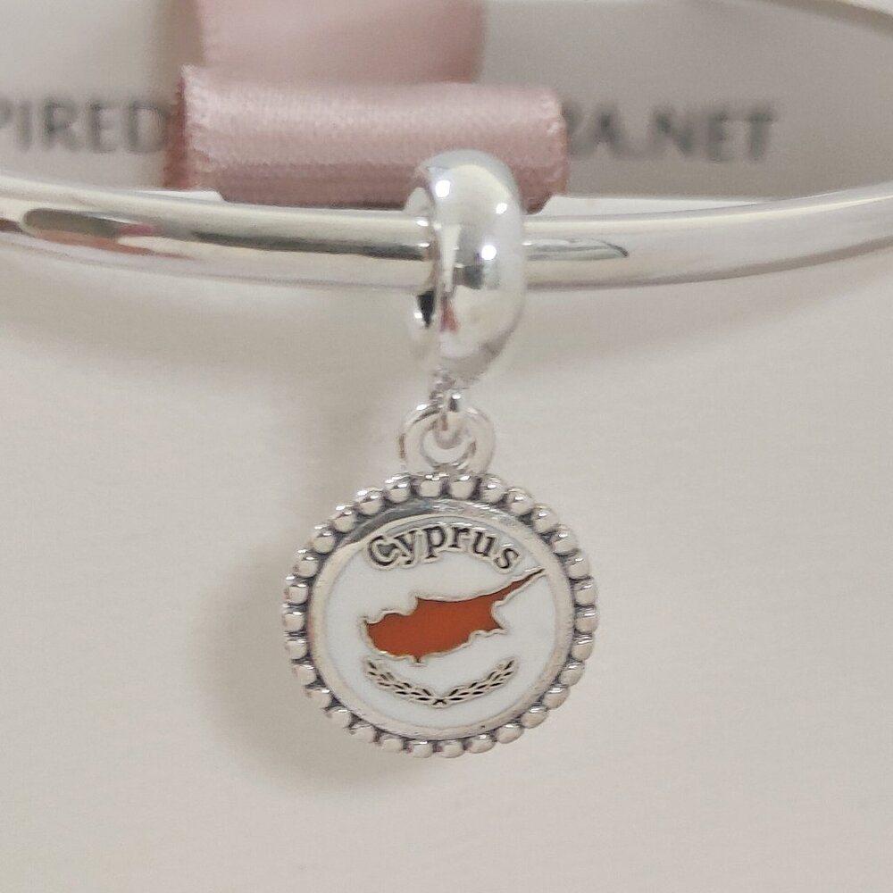 Pandora Cyprus Flag Exclusive Dangle Moments Charm S925 Silver with box